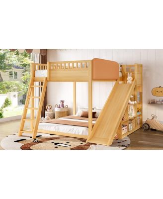 Loft Bed with Headboard, Shelves, Ladder & Slide