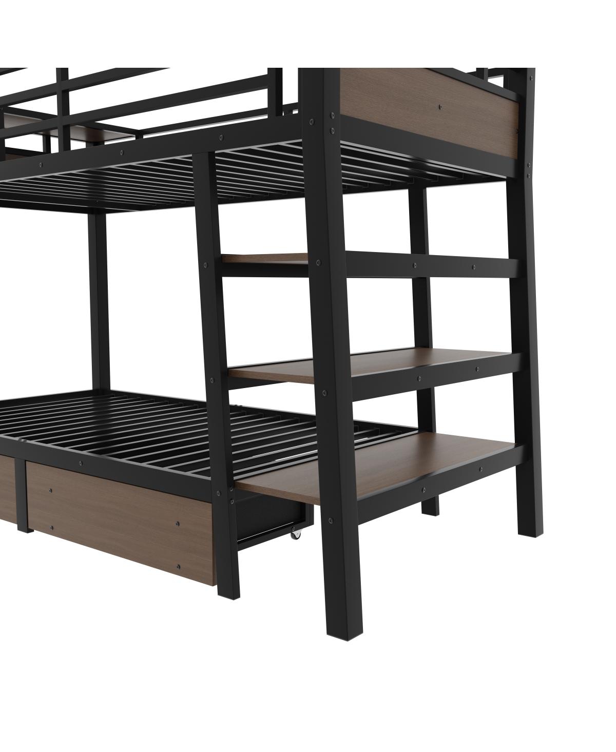 Streamdale Furniture Twin Size Metal Bunk Bed with Storage, Led, and Usb