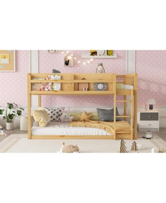 Low Twin Over Twin Bunk Bed with Ladder, Solid Wood for Kids & Juniors