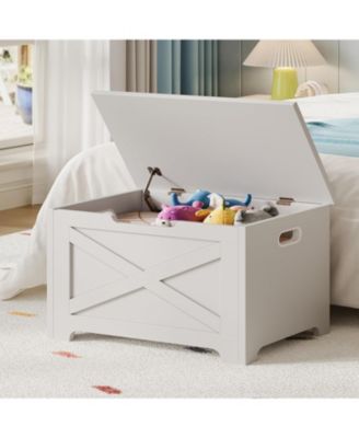 23.6" Wooden Storage Chest, Storage Bench with Safety Hinge for Entryway & Living Room.