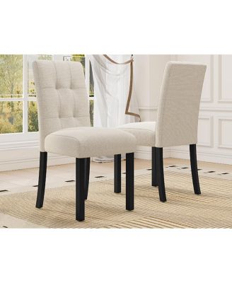 Streamdale 4 Piece Modern Tufted Dining Chair, Rustic Linen Upholstered, Beige