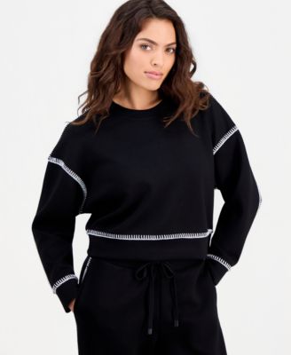 Petite Whipstitch Scuba Crewneck Top