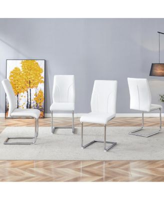 Set of 4 White PU Dining Chairs with High Backrest and Sturdy Legs