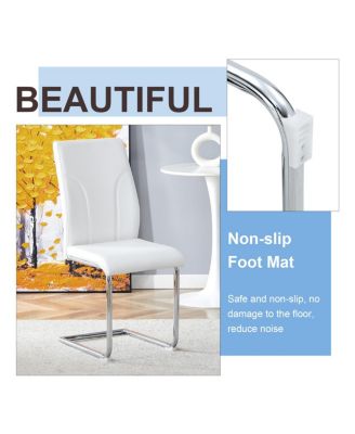 Set of 4 White PU Dining Chairs with High Backrest and Sturdy Legs