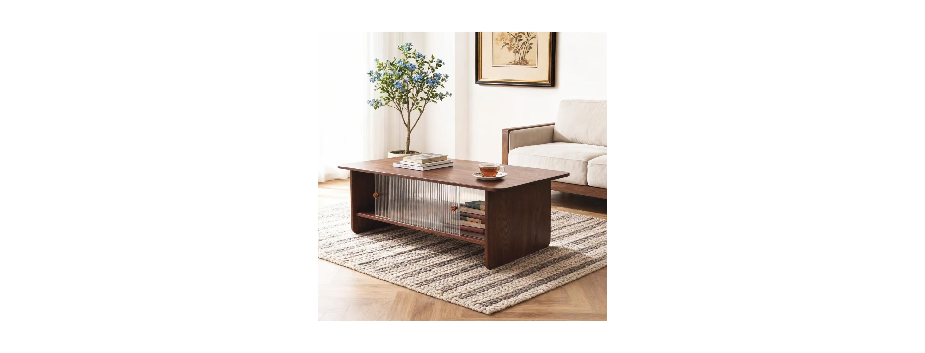 Streamdale Furniture Modern minimalist 47-inch coffee table with storage and glass doors, Brown