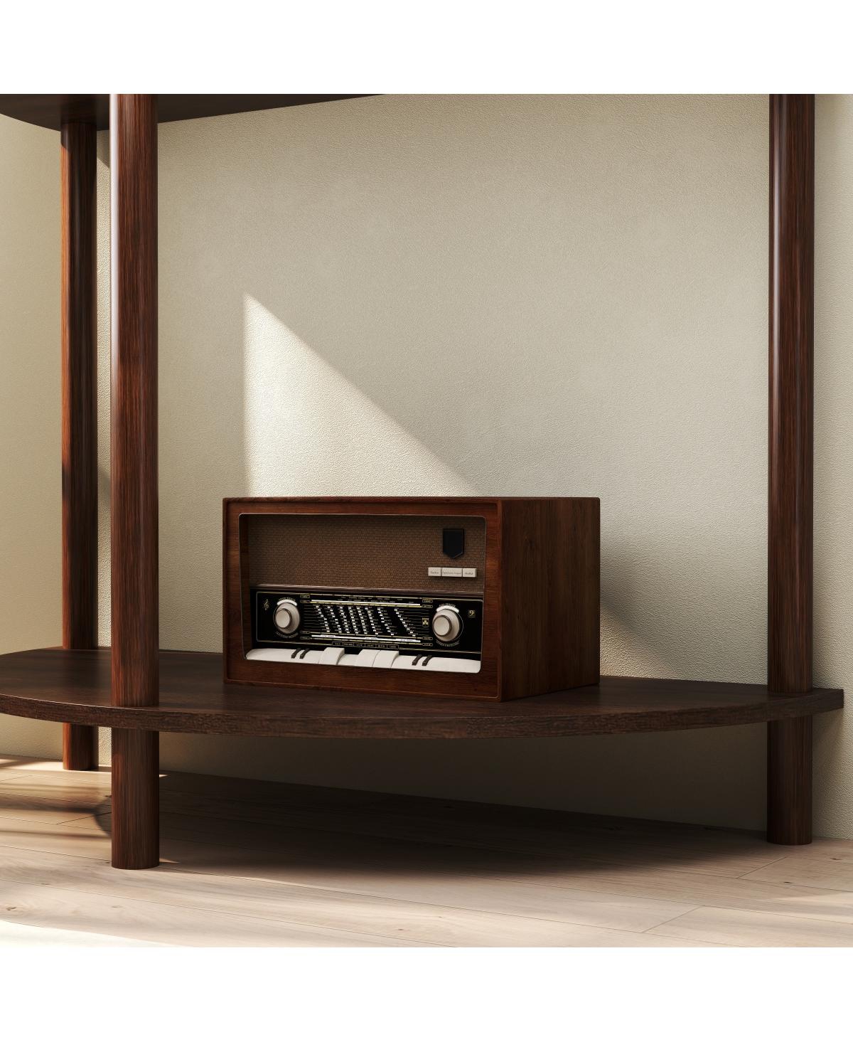 Streamdale Furniture Artisan Wave-Pattern Demi-Lune Console Table, Woodgrain, 2 Drawers