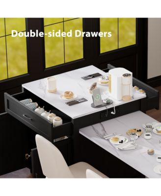 82.7 inch Kitchen Island with Extendable Dining Table, Two-tone Kitchen island with Storage 2 Drawers 2 Side Open Shelves, Power Outlet.