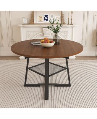 47" Extendable Round Dining Table with Storage, Walnut Finish & Metal Frame