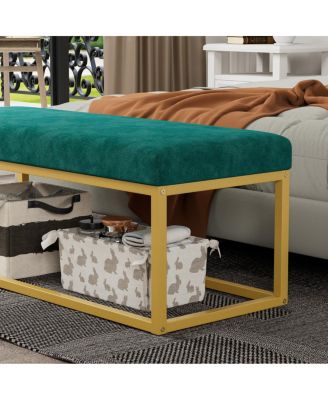 Entryway Storage Bench with Steel Frame, Mid-Century Modern, 600 lb capacity
