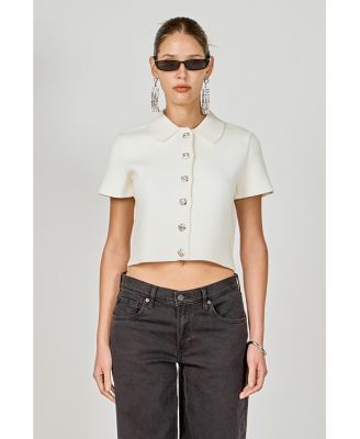Women's Jewel Buttoned Cropped Knit Top