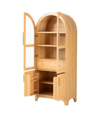 71" Arched Farmhouse Kitchen Pantry Cabinet with Shelves & Hidden Drawer