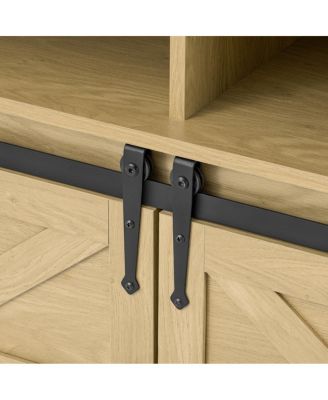 59.3" Farmhouse Barn Door Sideboard with Mesh Panels and Open Storage