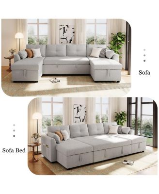 Streamdale Modern U-shaped Sleeper Sofa with Storage & USB Ports, Green