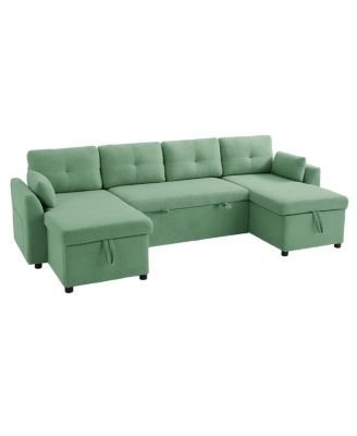 Streamdale Modern U-shaped Sleeper Sofa with Storage & USB Ports, Green
