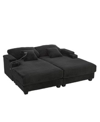 Streamdale Modern Chaise Sofa with Adjustable Backrest, Cup Holders, Phone Holder & Storage, Light Gray