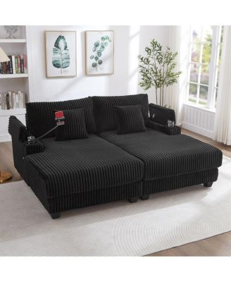 Streamdale Modern Chaise Sofa with Adjustable Backrest, Cup Holders, Phone Holder & Storage, Light Gray