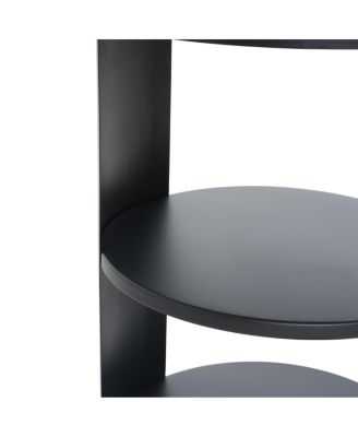 Indoor 3-Tier Metal Round Side Table with Sliding Door Cabinet, Matte Black
