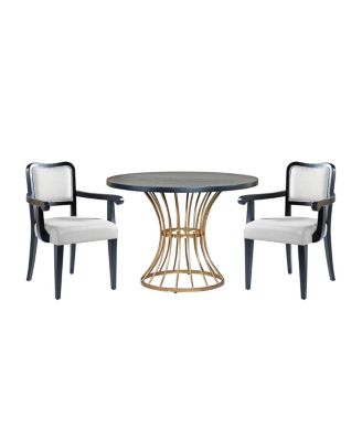 42" Round Dark Oak Dining Set with 2 Upholstered Chairs - Rustic-Modern Style