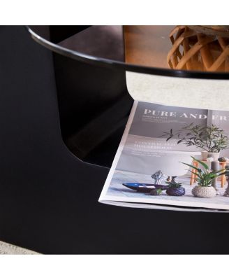  Modern Simple Double-Layer Round Coffee Table - Transparent Brown Glass Top