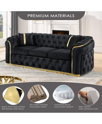 Streamdale Velvet Button Tufted Sofa Couch with 2 Pillows, 3 Seater Luxury Chesterfield Sofa Set