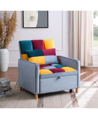 Convertible Sleeper Sofa Chair Bed with Pillow, Velvet Fabric
