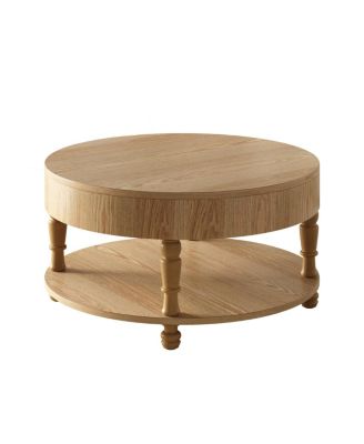  Coffee Table with Dual Storage, 31.5" Modern Round Table (Natural Wood