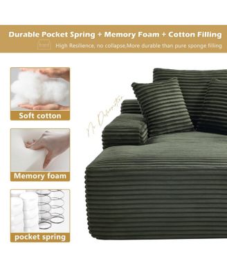 Streamdale Green Corduroy Chaise Lounge Sleeper Sofa with Pillows, No Assembly.