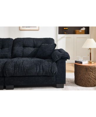 Casual 3-seater chenille pleated sofa Black
