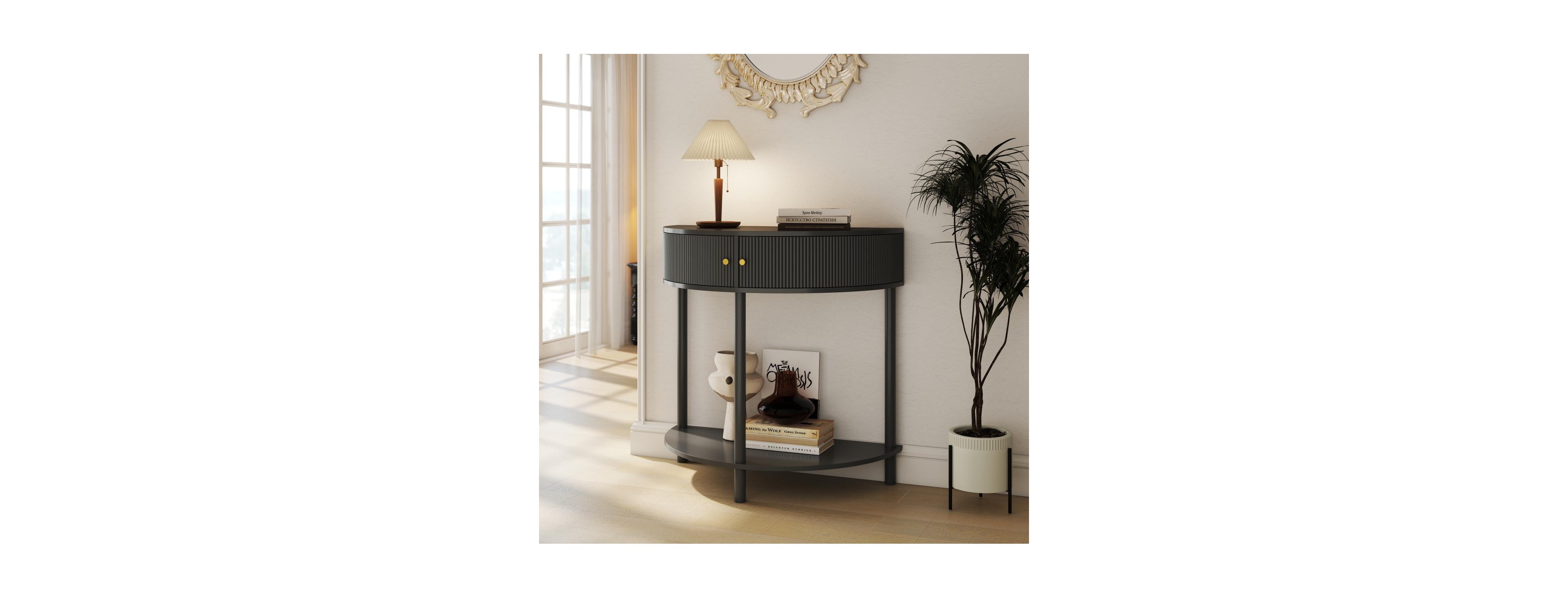 Streamdale Furniture Artisan Wave Demi-Lune Console Table, 2 Drawers, Hallway