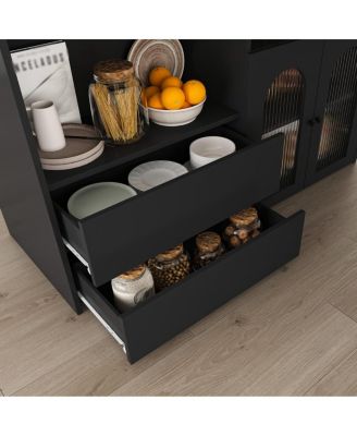  Kitchen Island Set with 4 Chairs, Extendable & Rotating Table, MDF Marble Veneer