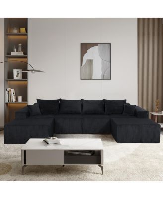 6-Piece Modular U-Shaped Black Corduroy Sectional Sofa with Chaise Lounge