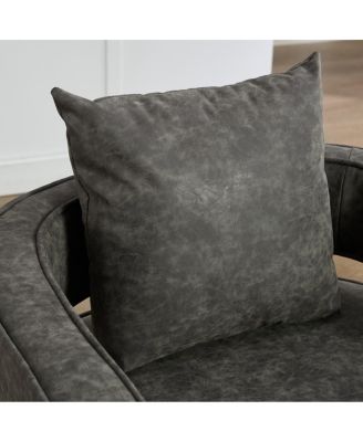  29.1"W Swivel Accent Open Back Barrel Chair (Gray, PU