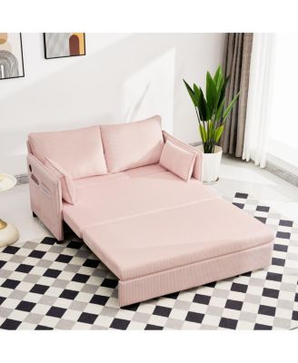 55" Convertible Sofa Bed with USB Ports, Modern Corduroy Couch, Pink