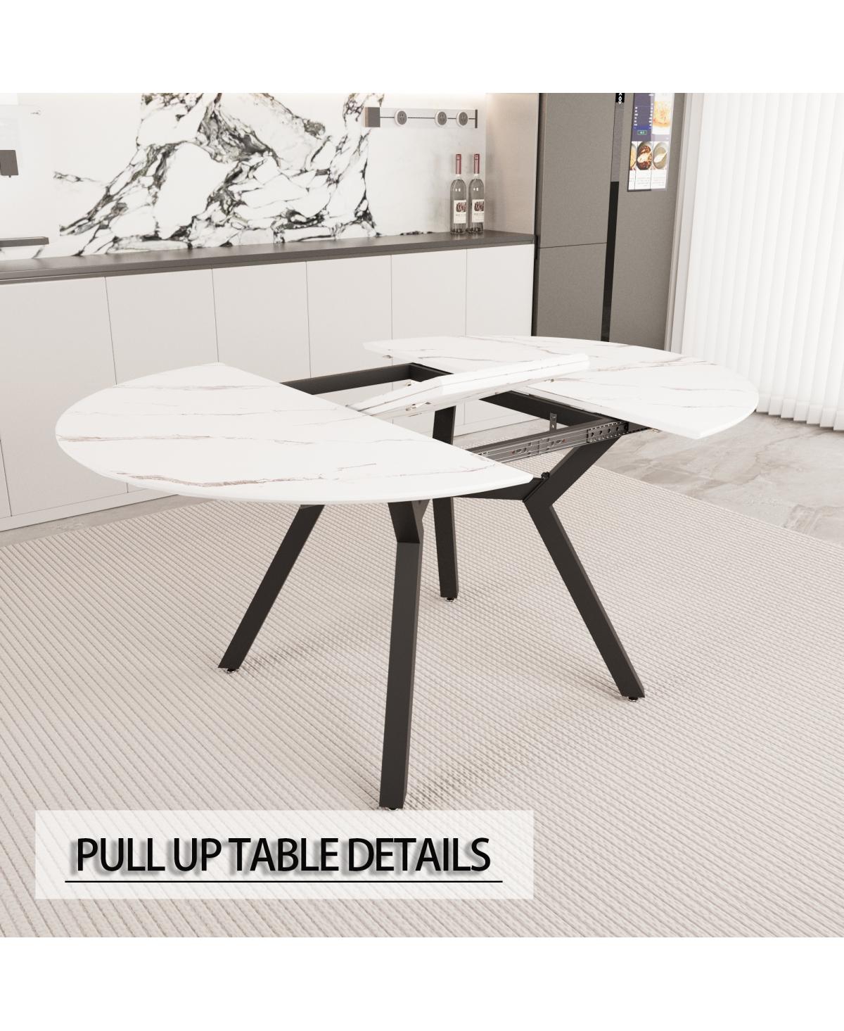 Streamdale Extendable White Round Dining Table (4-6 Person) - Modern Mdf & Metal