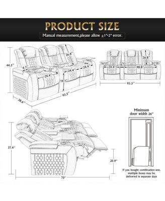 93.3" Power Recliner 3 PC, Top-Grain Nappa, Smart Charging, RGB LED
