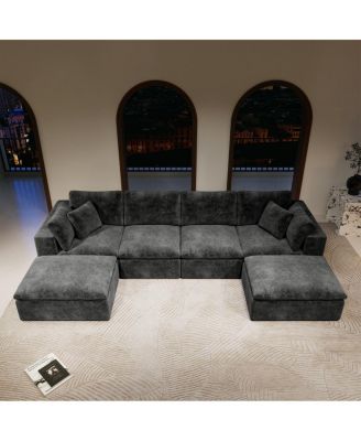  Modular Upholstered Corduroy Sectional Sofa, 5PC Free Combination, Gray