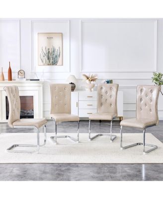  Set of 4 Retro Alligator Upholstered Dining Chairs with Crystal Buckle & Faux Leather