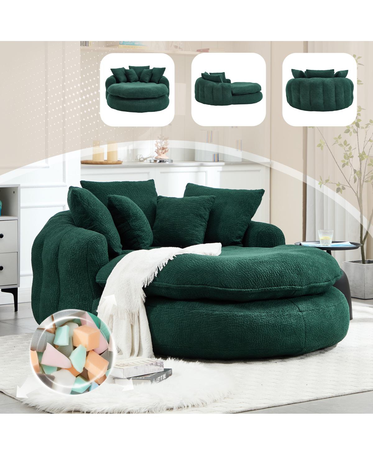 Streamdale Furniture Oversized Oval Upholstered Bean Bag Sofa with 5 Pillows & Wrap Around Backrest