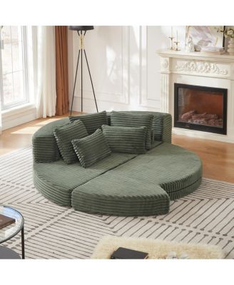 78.5-Inch Corduroy Semi-Circular 2-in-1 Sofa Bed with Neck Pillow & 5 Throw Pillows