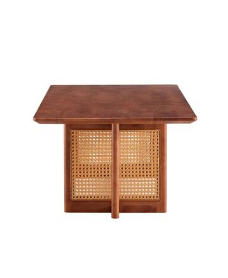  Solid Wood & Rattan Coffee Table for Living Room