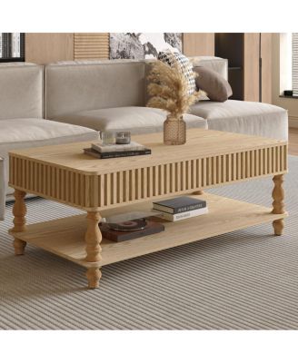 Lift Top Fluted Coffee Table with Hidden Storage, Roman Column Legs