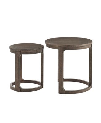 24" 2PC Curved Round Wooden Coffee Table Set