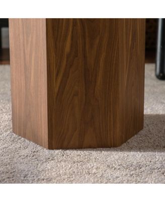 Hexagon Walnut MDF Coffee Table - Modern End Table for Small Spaces (15.75"x13.58"x18.9)