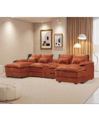 120" 5-piece U-shaped sofa w/ console, USB ports & 4 pillows
