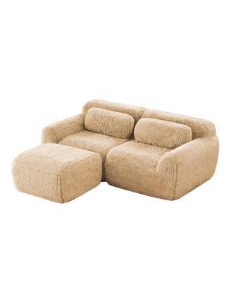  L-shaped Boneless Sofa, Soft Fluffy Plush Fabric, Chaise, No Assembly, Ergonomic