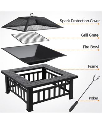 32'' Outdoor Square Fire Pit with Cover & Poker