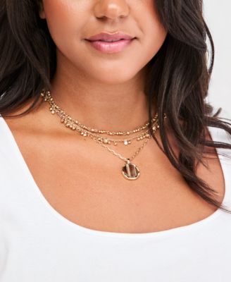 Stone Inlay Layered Pendant Necklace, 17" + 3" extender