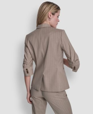 Petite Ruched Sleeve Notch Collar Blazer