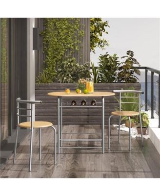 3-Piece Set, Metal Frame, Compact Dining Table with 2 Chairs