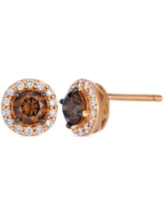 Chocolate Diamond (0.9 ct. t.w.) & Vanilla Diamond (0.24 ct. t.w.) Red Carpet Earrings in 14k Strawberry Gold